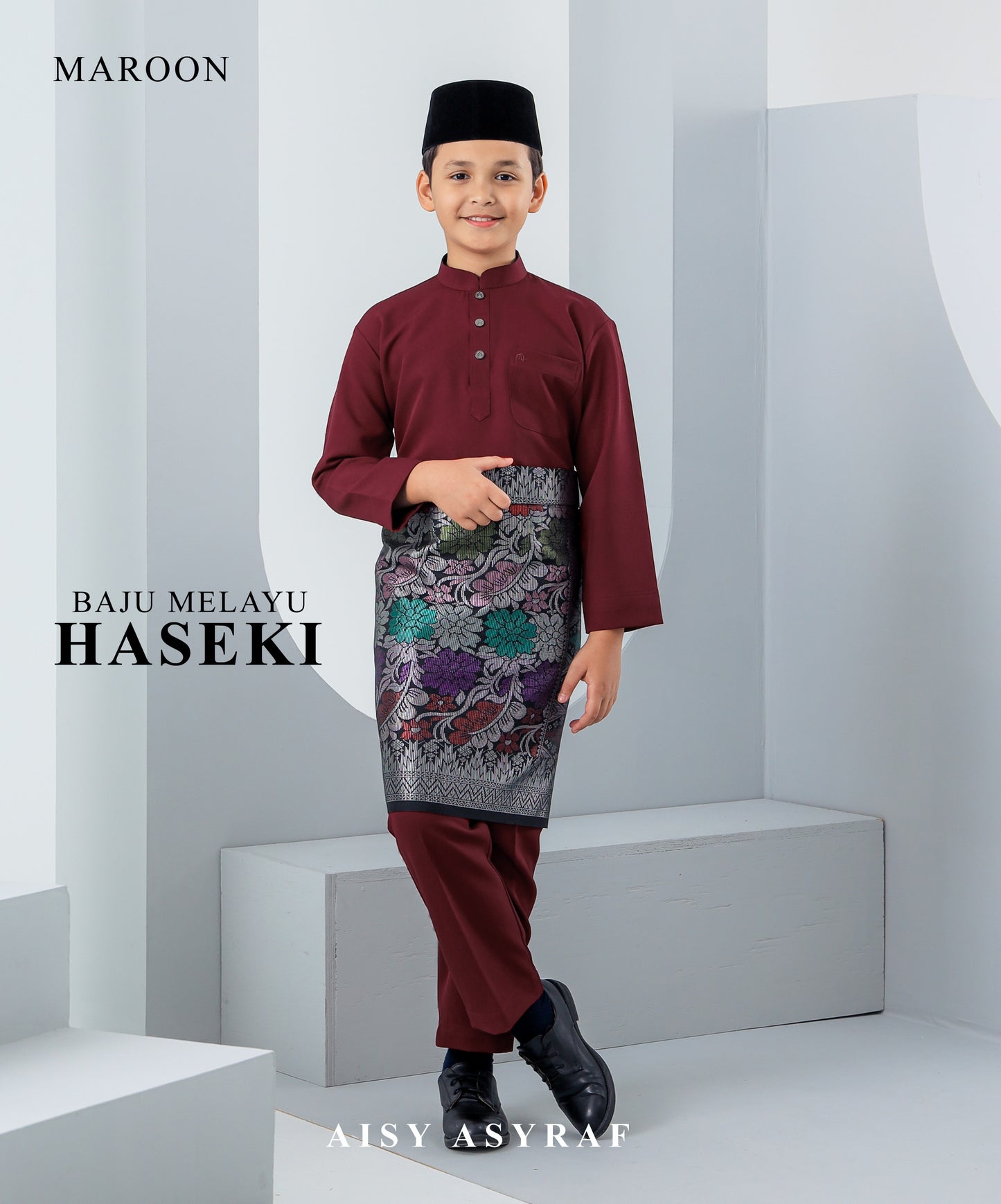 Baju Melayu Haseki Kids - Maroon