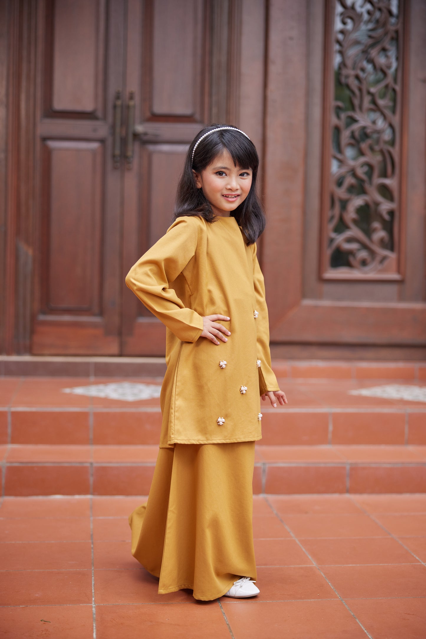 Baju Kurung Plain Gelora Raya Kids - Kunyit Hidup