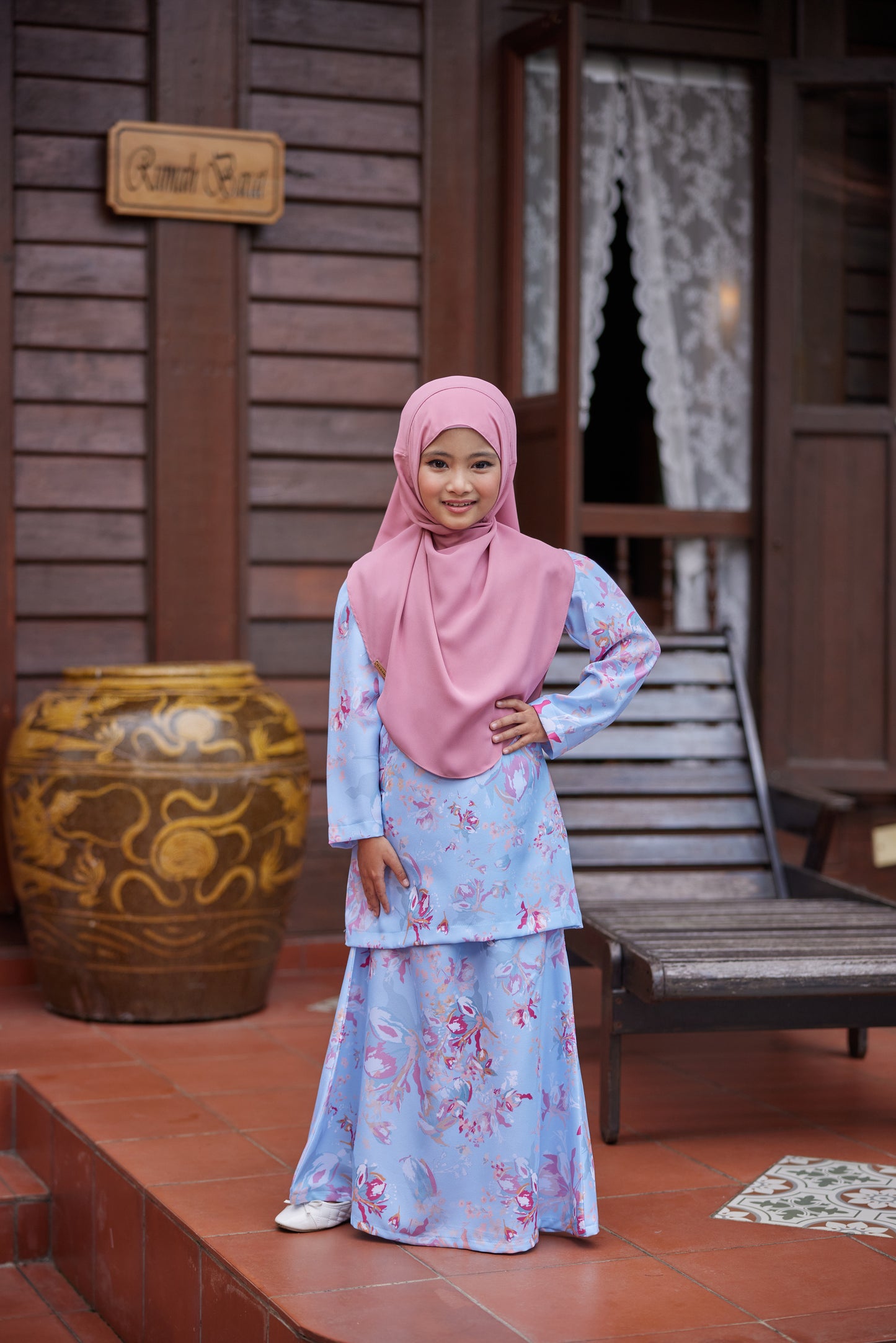 Baju Kurung Corak Gelora Raya Kids- Vanila Baby Blue