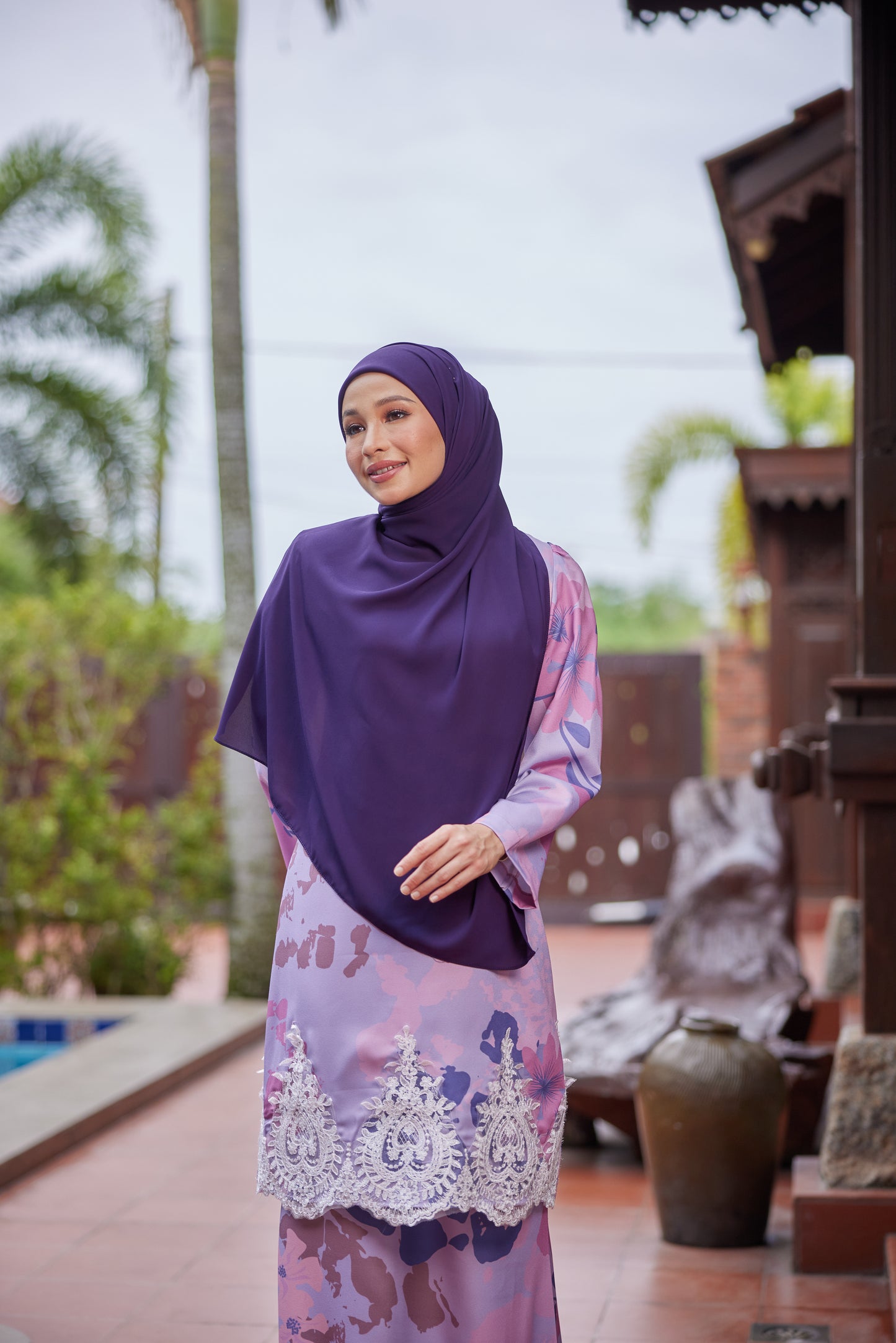 Baju Kurung Corak Gelora Raya - Purple Keladi Susu
