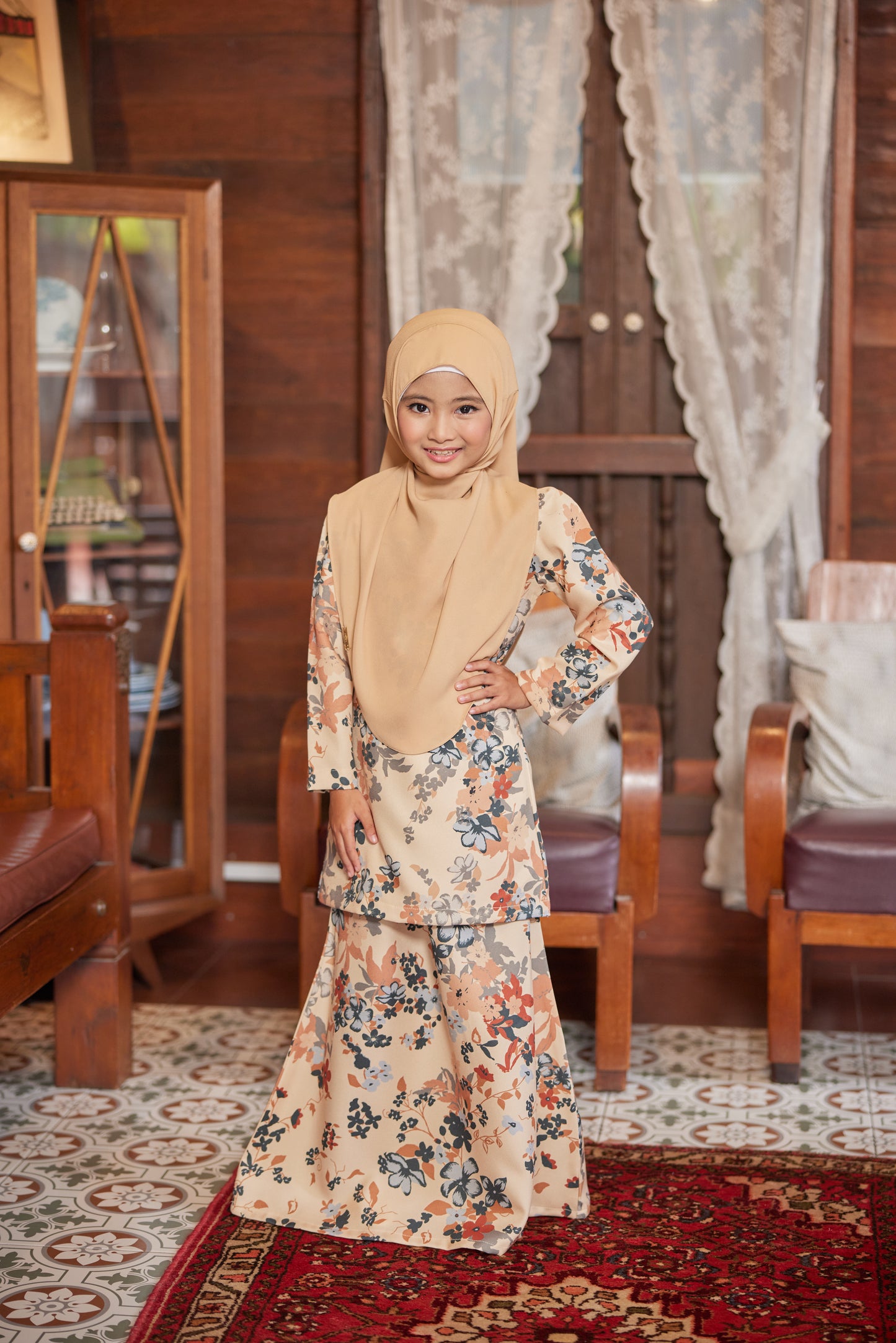 Baju Kurung Corak Gelora Raya Kids- Yellow Jagung Cream