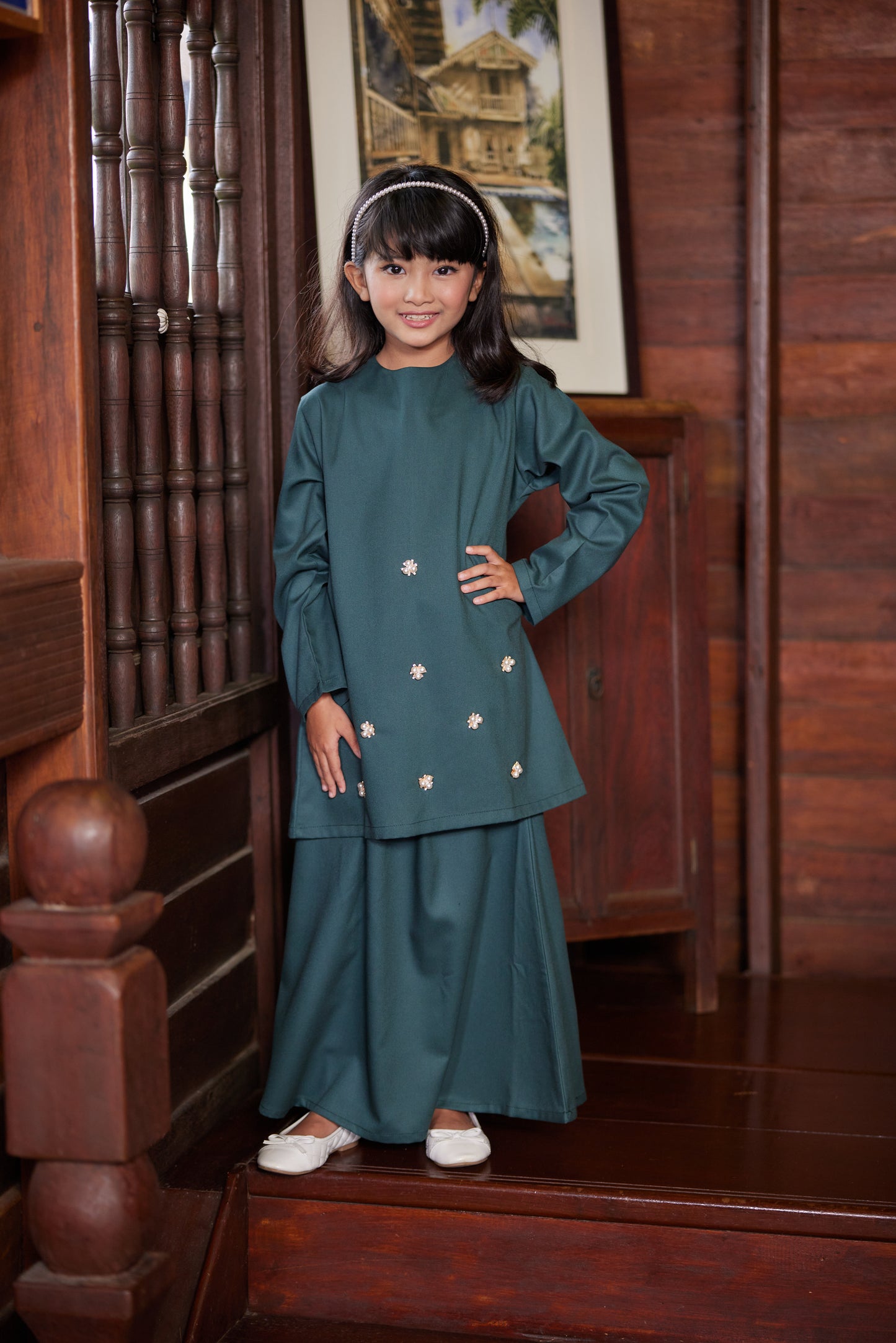 Baju Kurung Plain Gelora Raya Kids - Serai Hijau (Emerald)
