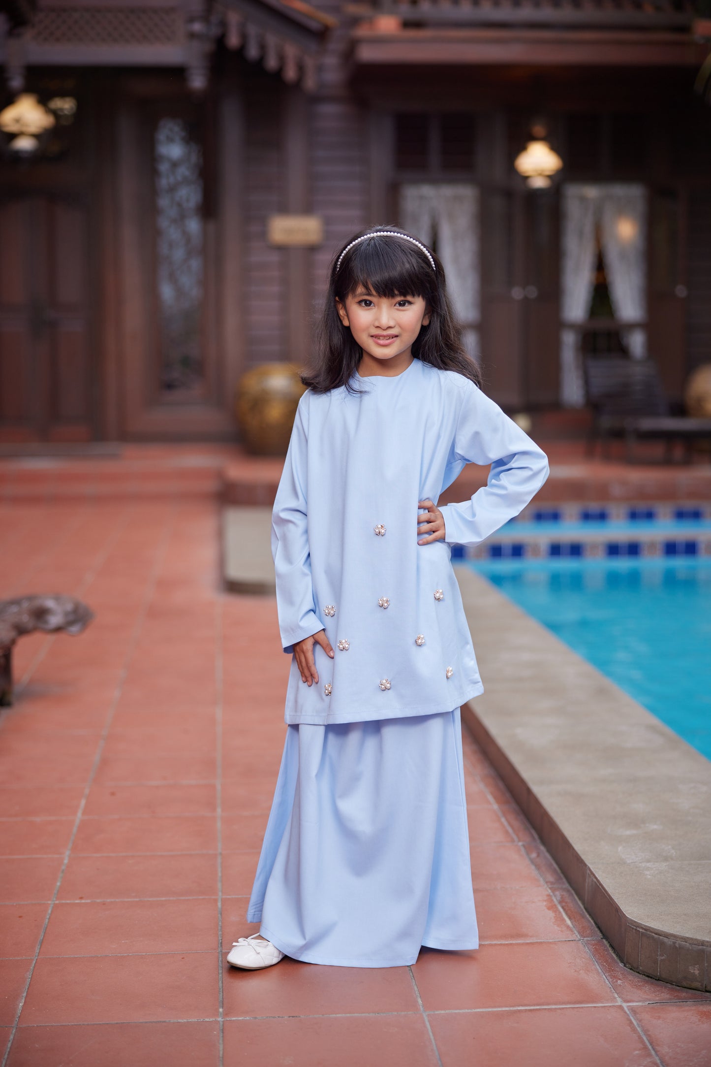 Baju Kurung Plain Gelora Raya Kids - Telang Muda (Baby Blue)