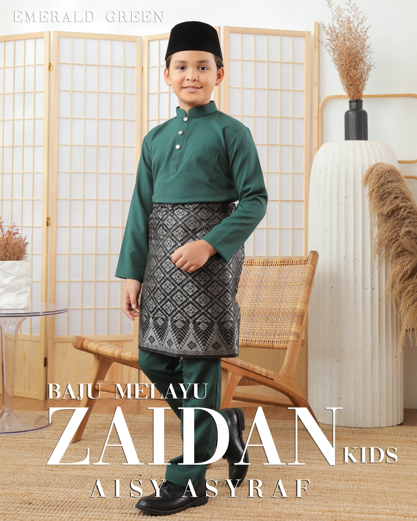 Baju Melayu Zaidan Kids - Emerald Green