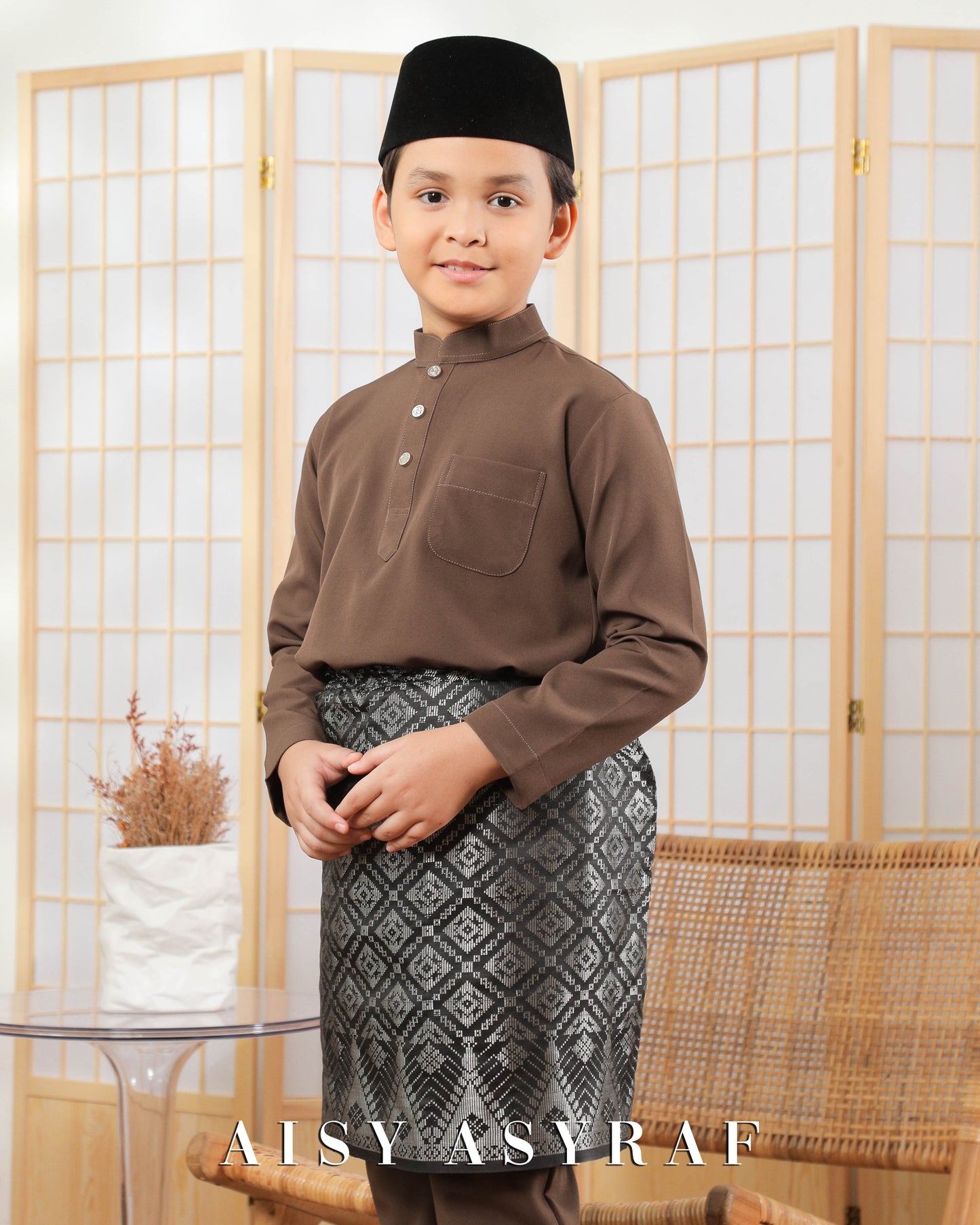 Baju Melayu Zaidan Kids - Dark Brown