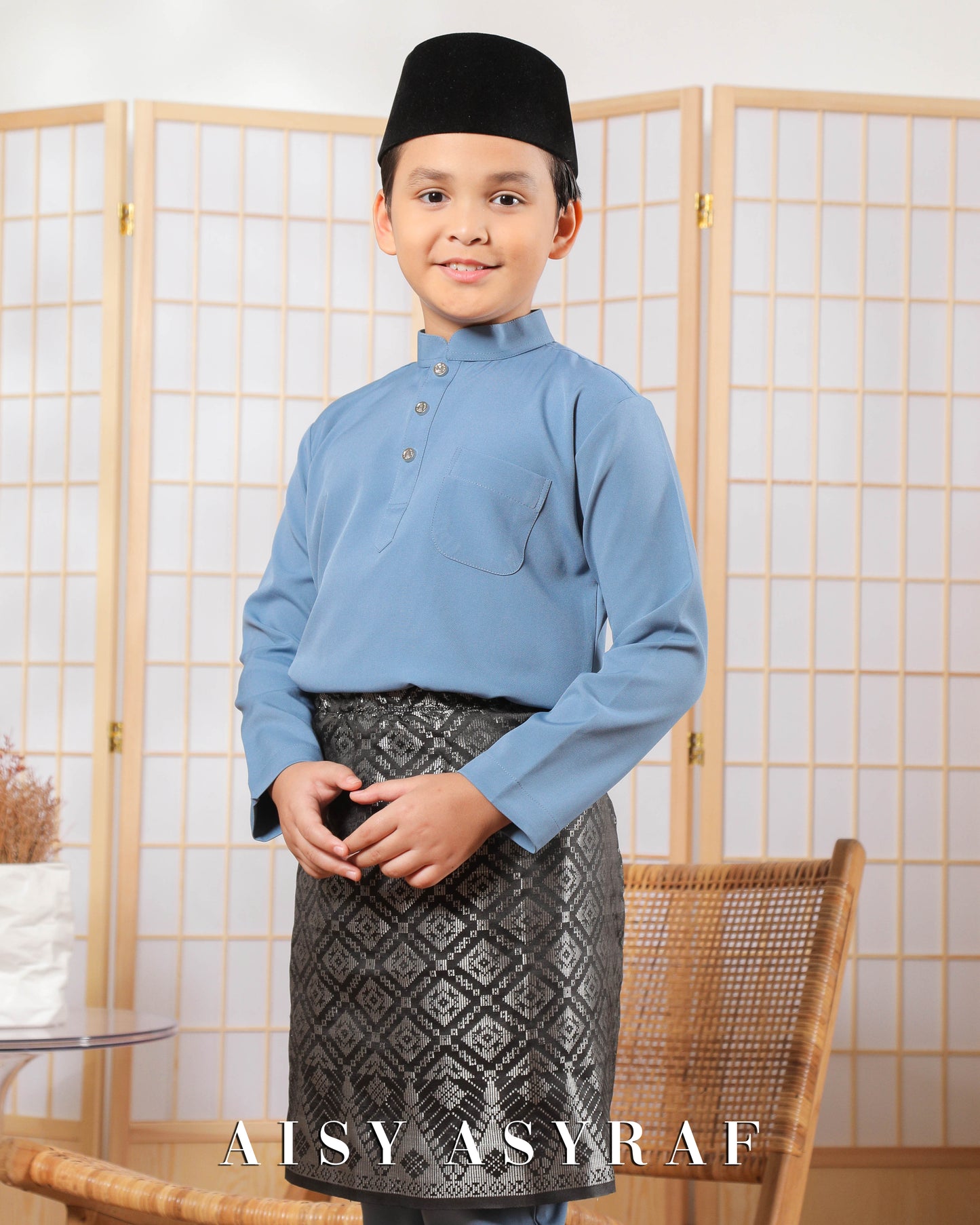 Baju Melayu Zaidan Kids - Dusty Blue