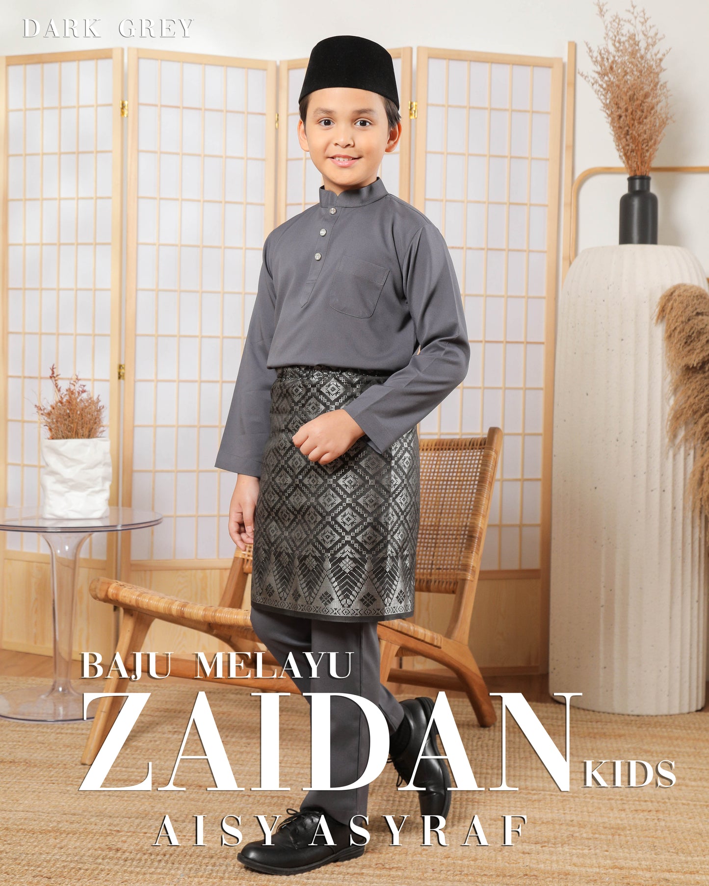 Baju Melayu Zaidan Kids - Dark Grey