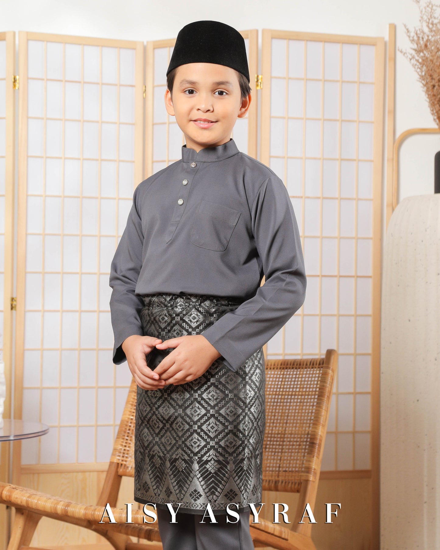 Baju Melayu Zaidan Kids - Dark Grey