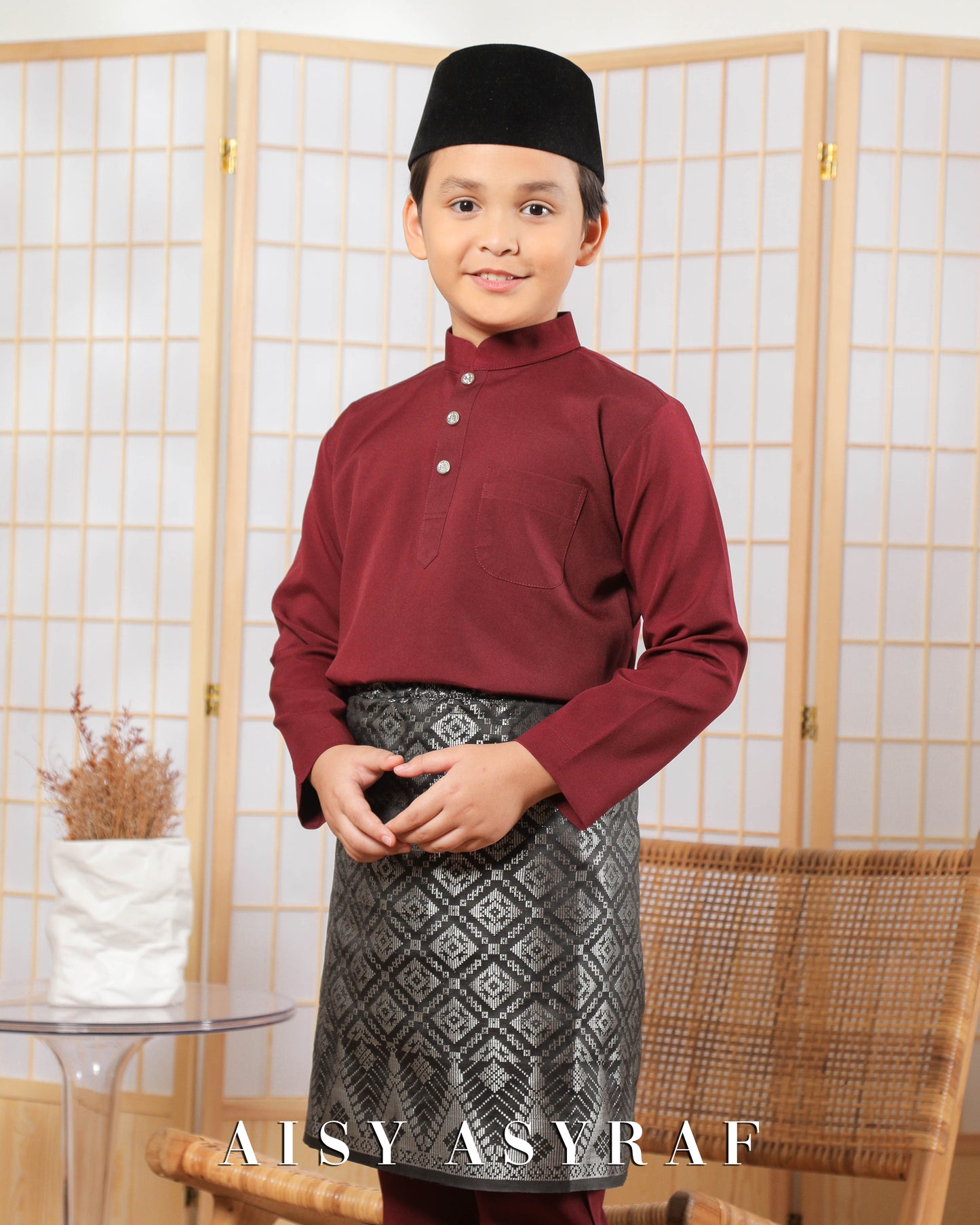 Baju Melayu Zaidan Kids - Dark Maroon
