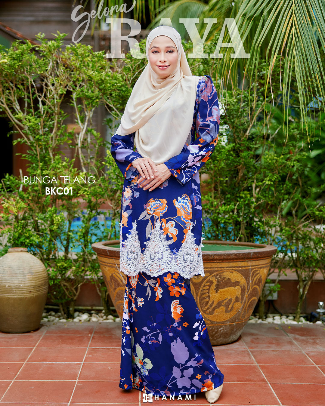 Baju Kurung Corak Gelora Raya - Navy Blue Telang
