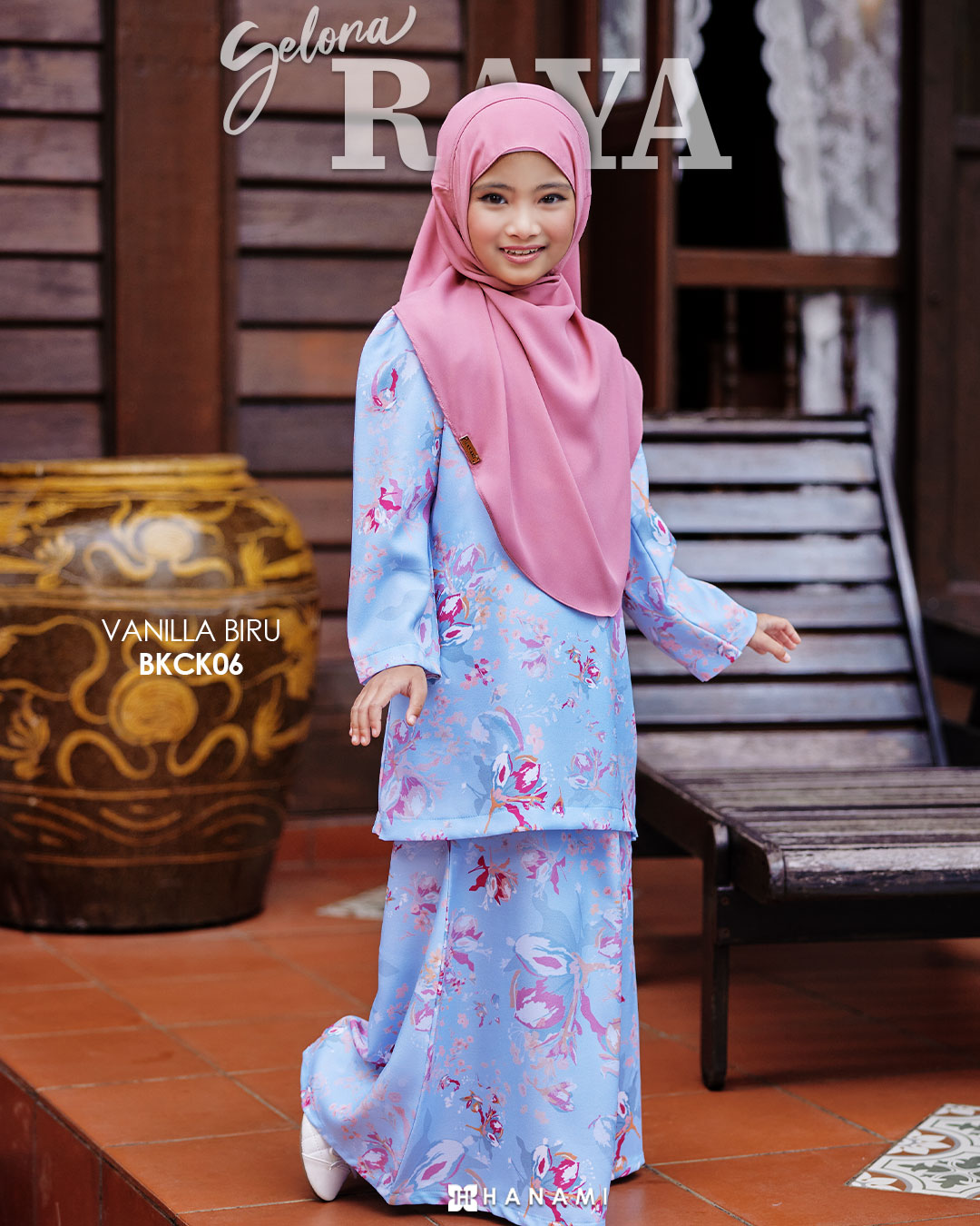 Baju Kurung Corak Gelora Raya Kids- Vanila Baby Blue
