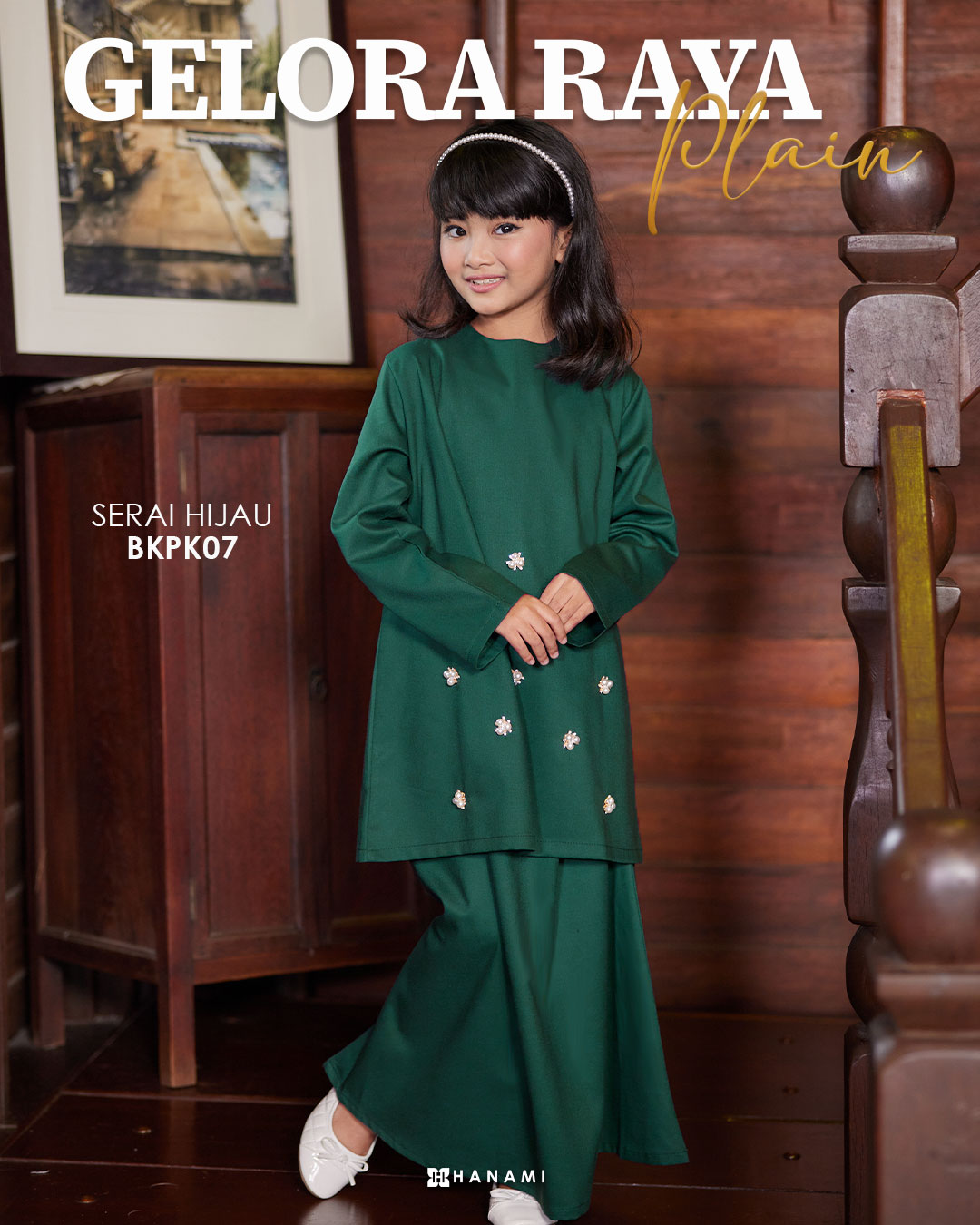 Baju Kurung Plain Gelora Raya Kids - Serai Hijau (Emerald)