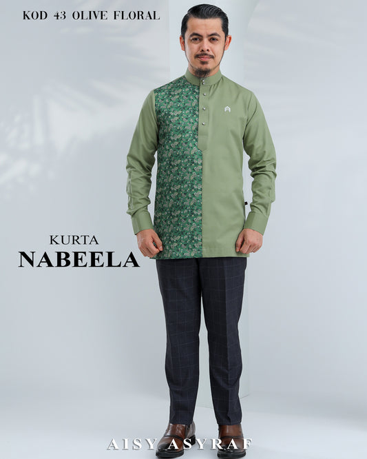 Kurta Nabeela Raya - Kod 43 (Olive Floral)  - NEW RELEASE