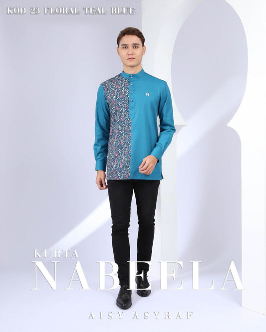 Kurta Nabeela - Kod 23 ( Floral Teal Blue)