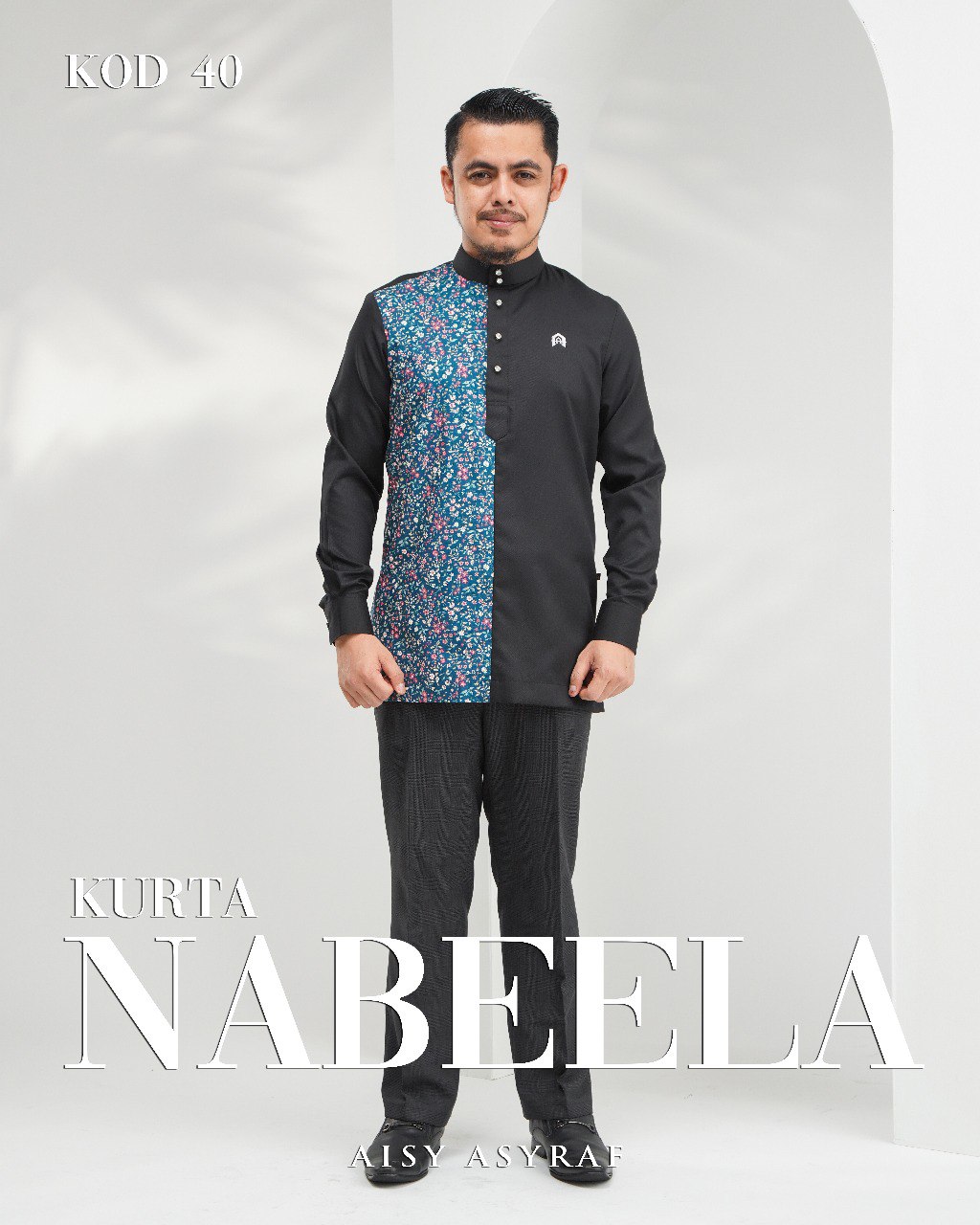 Kurta Nabeela - Kod 40 (Black Floral)  - NEW RELEASE