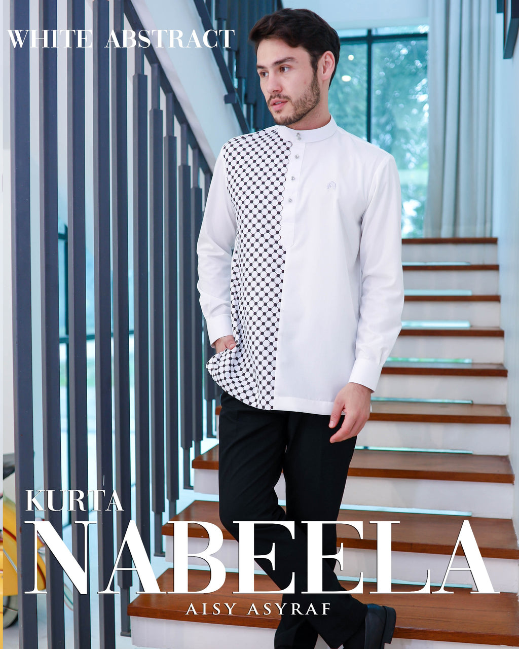 Kurta Nabeela - White Abstract