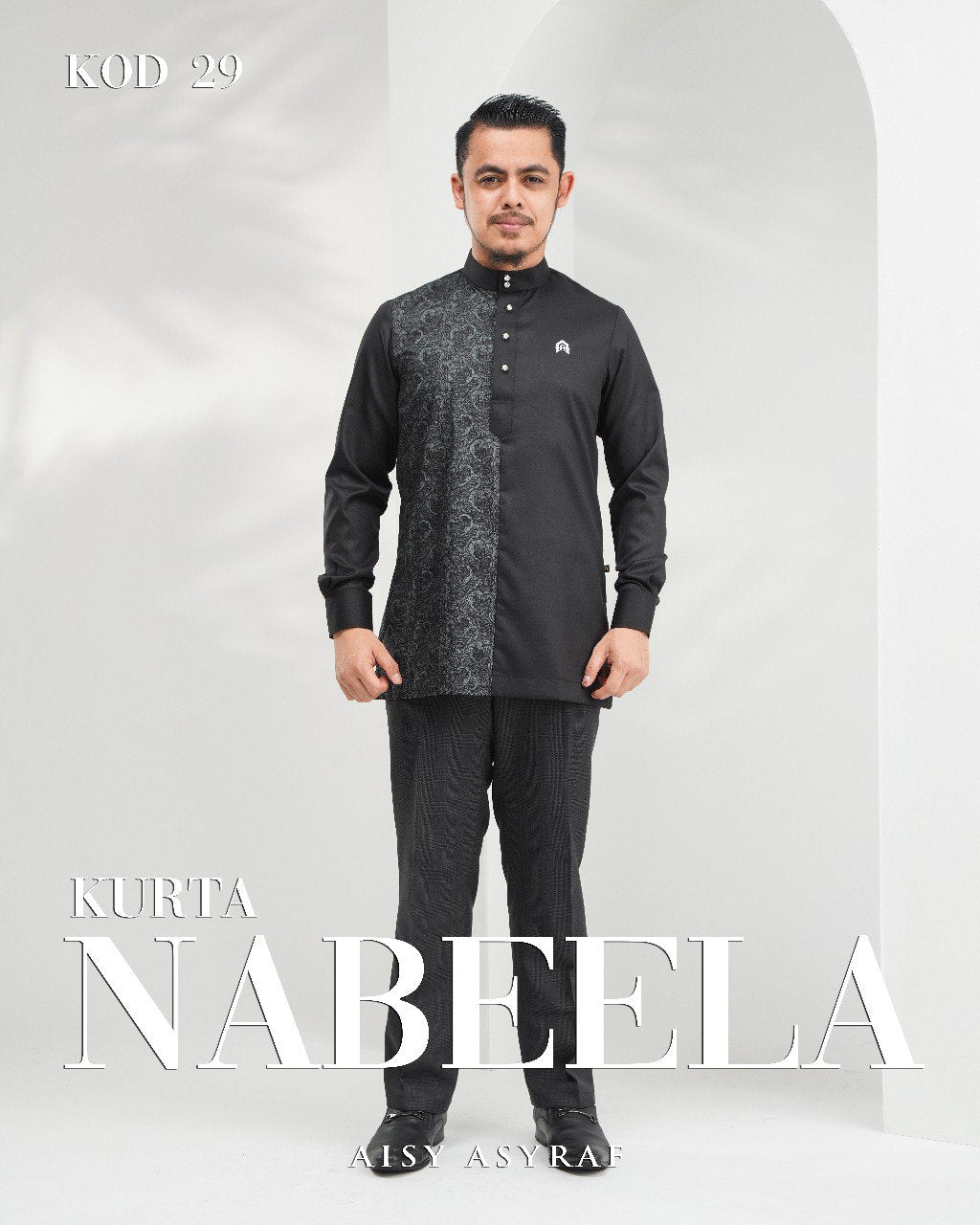 Kurta Nabeela - Kod 29  (Black Grey Abstract) - NEW RELEASE