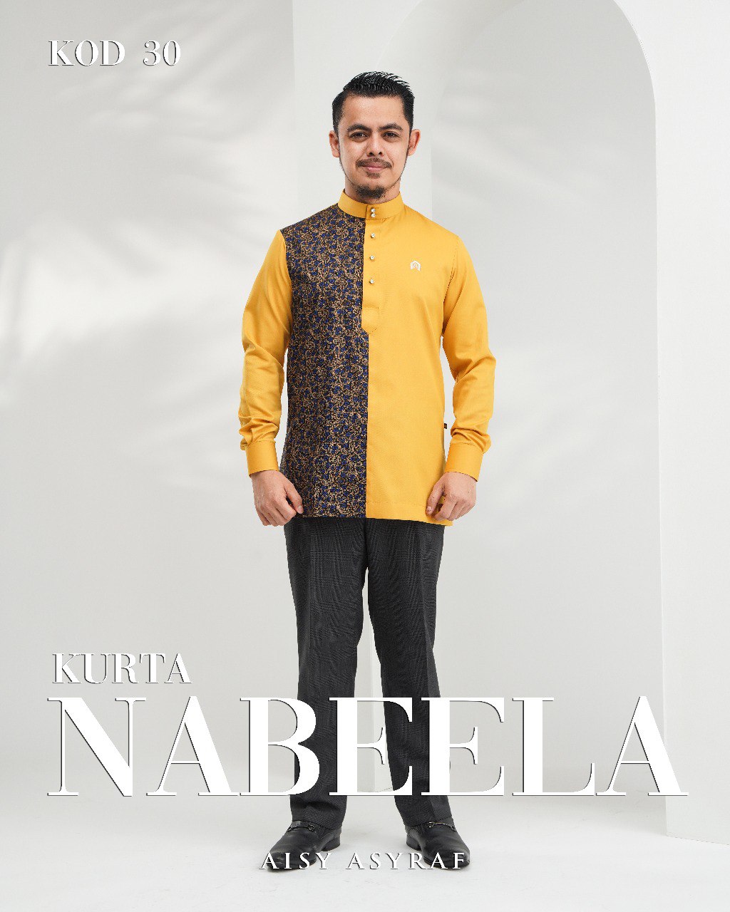 Kurta Nabeela - Kod 30 (Mustard Blue Abstract) - NEW RELEASE