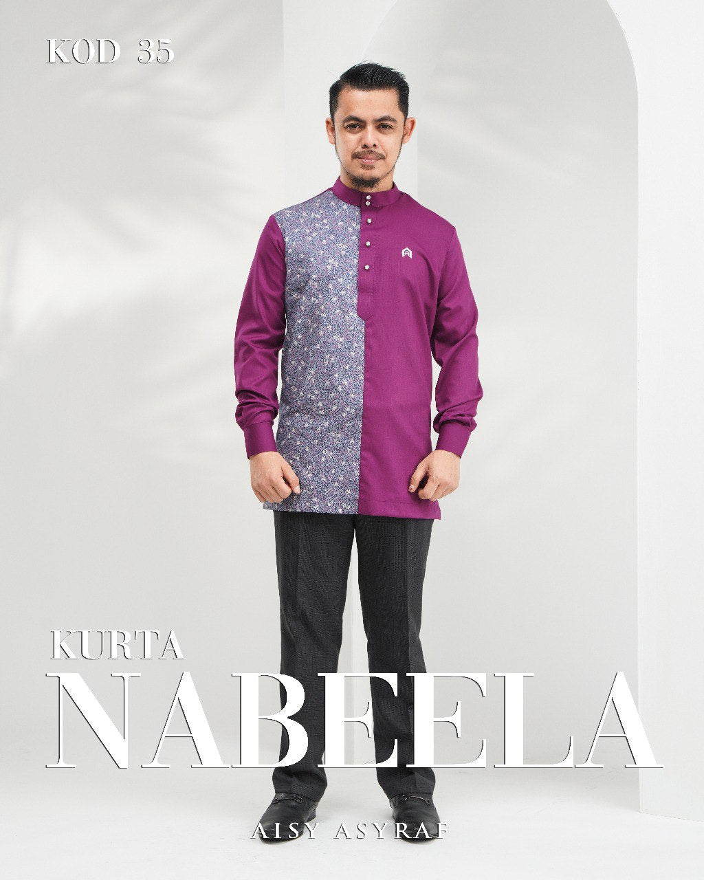 Kurta Nabeela - Kod 35  (Magenta White Flower) - NEW RELEASE