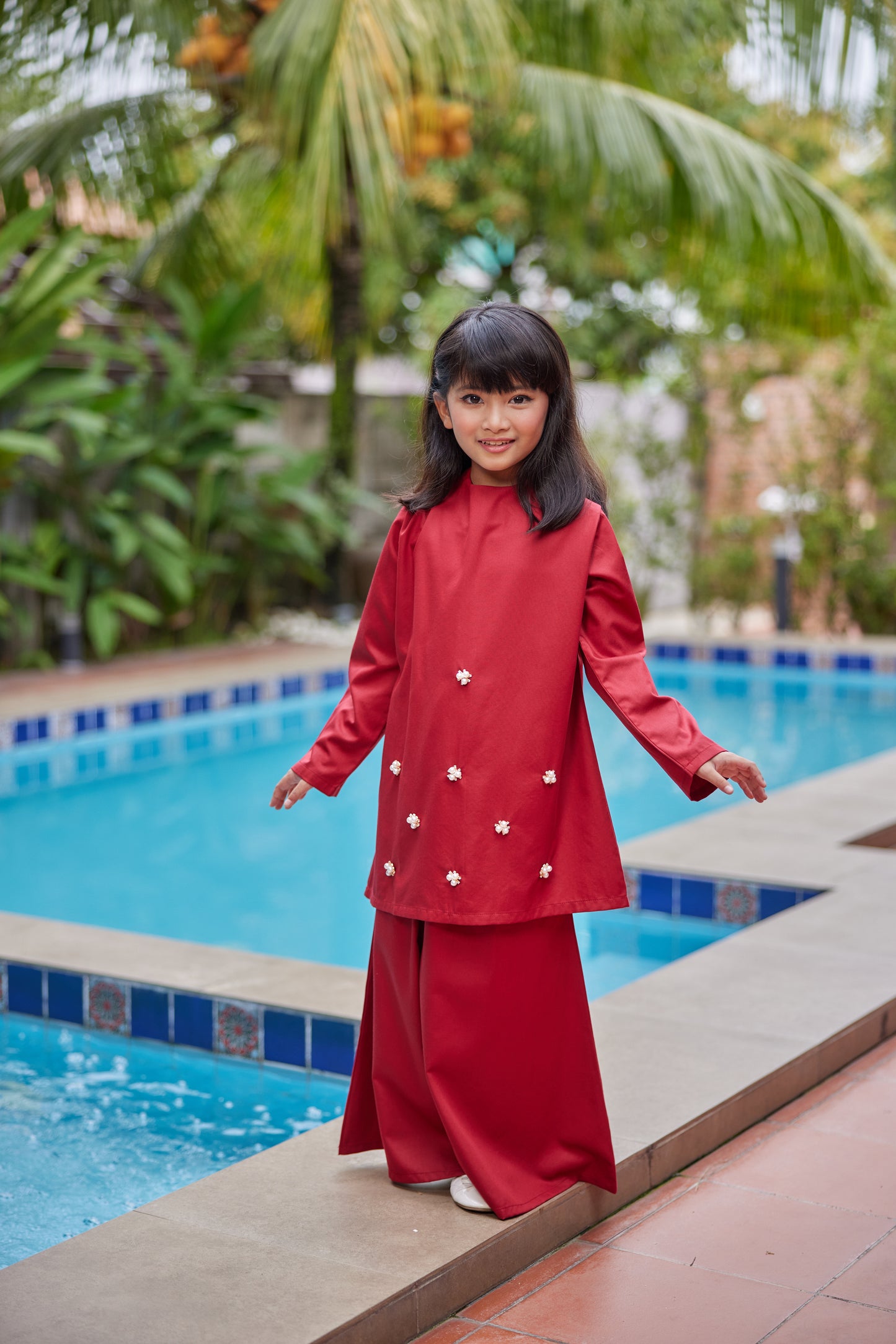 Baju Kurung Plain Gelora Raya Kids - Benggala Merah (Maroon)