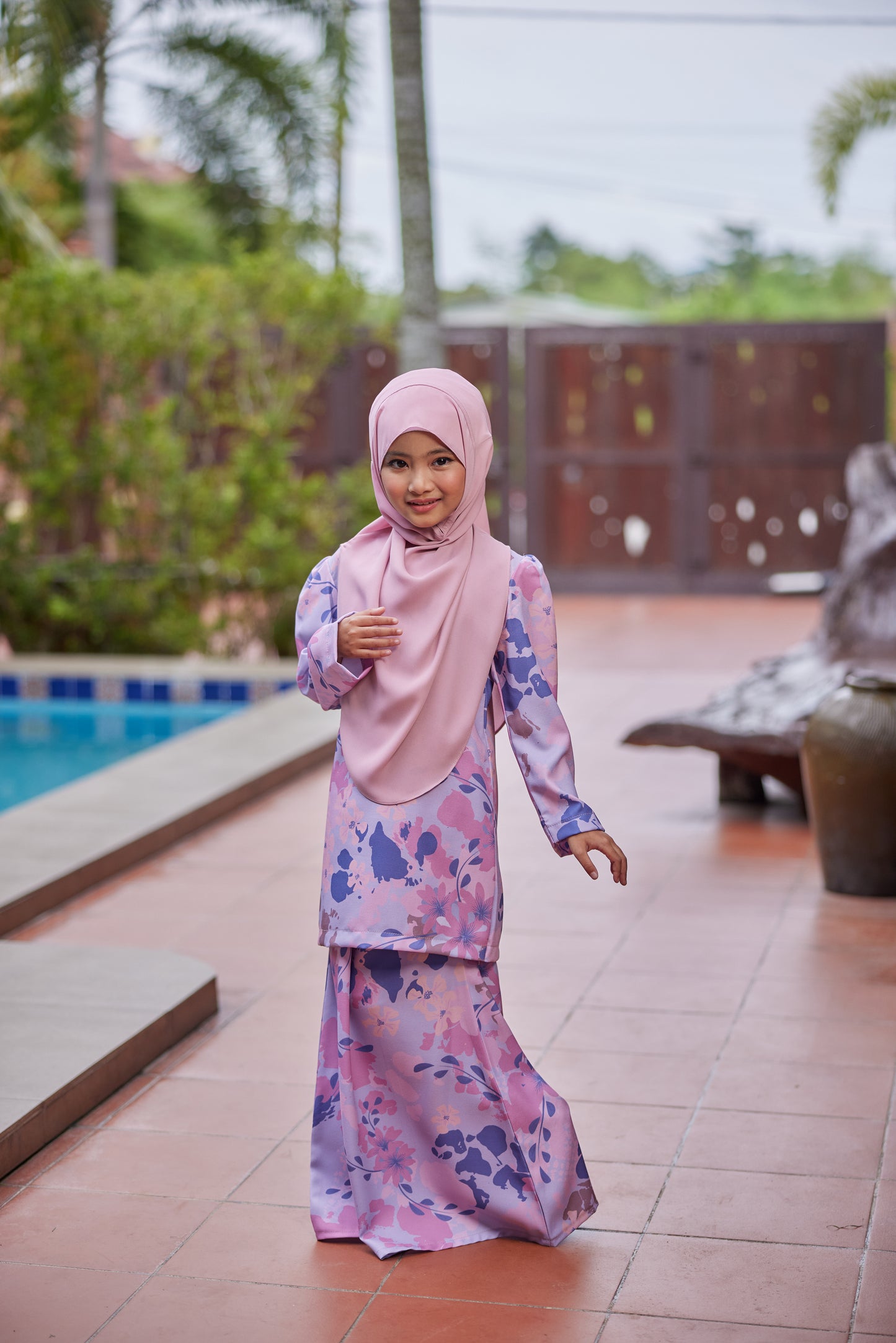Baju Kurung Corak Gelora Raya Kids-  Purple Keladi Susu