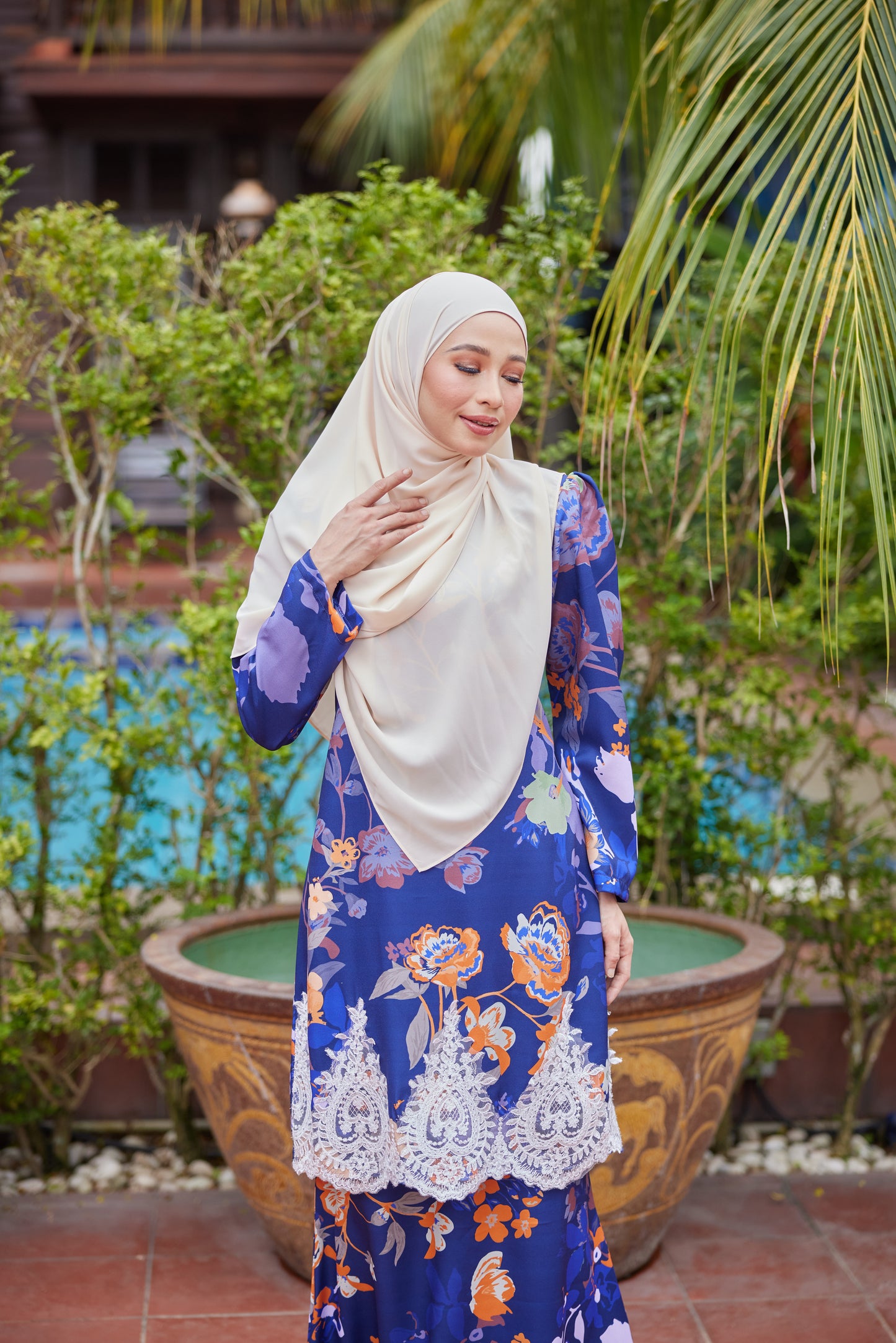 Baju Kurung Corak Gelora Raya - Navy Blue Telang