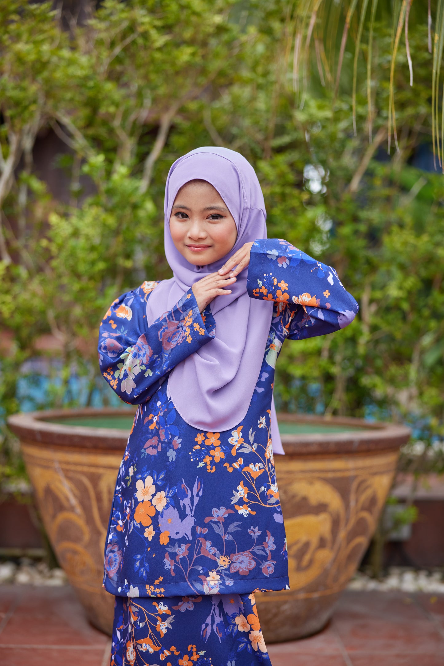 Baju Kurung Corak Gelora Raya Kids- Navy Blue Telang