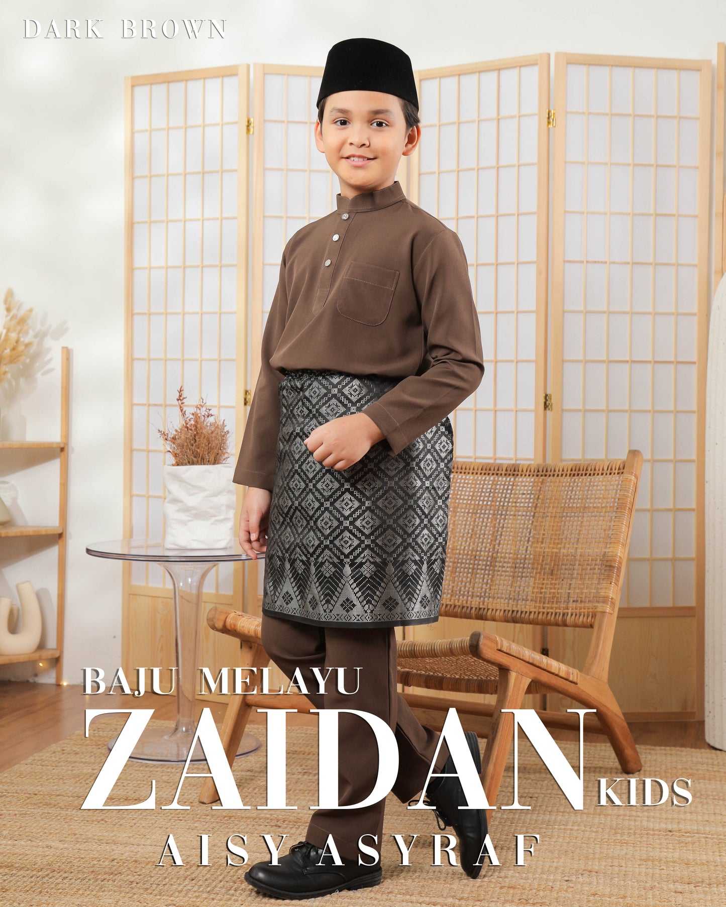 Baju Melayu Zaidan Kids - Dark Brown