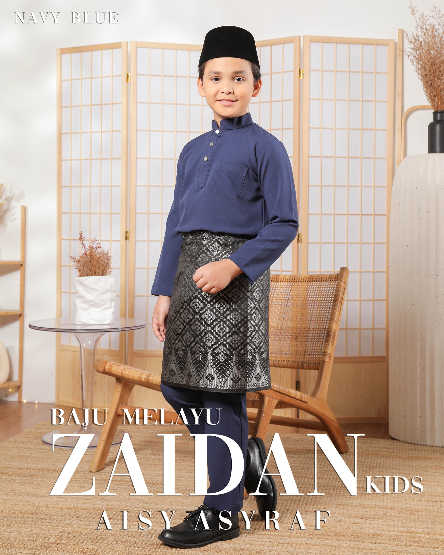 Baju Melayu Zaidan Kids - Navy Blue