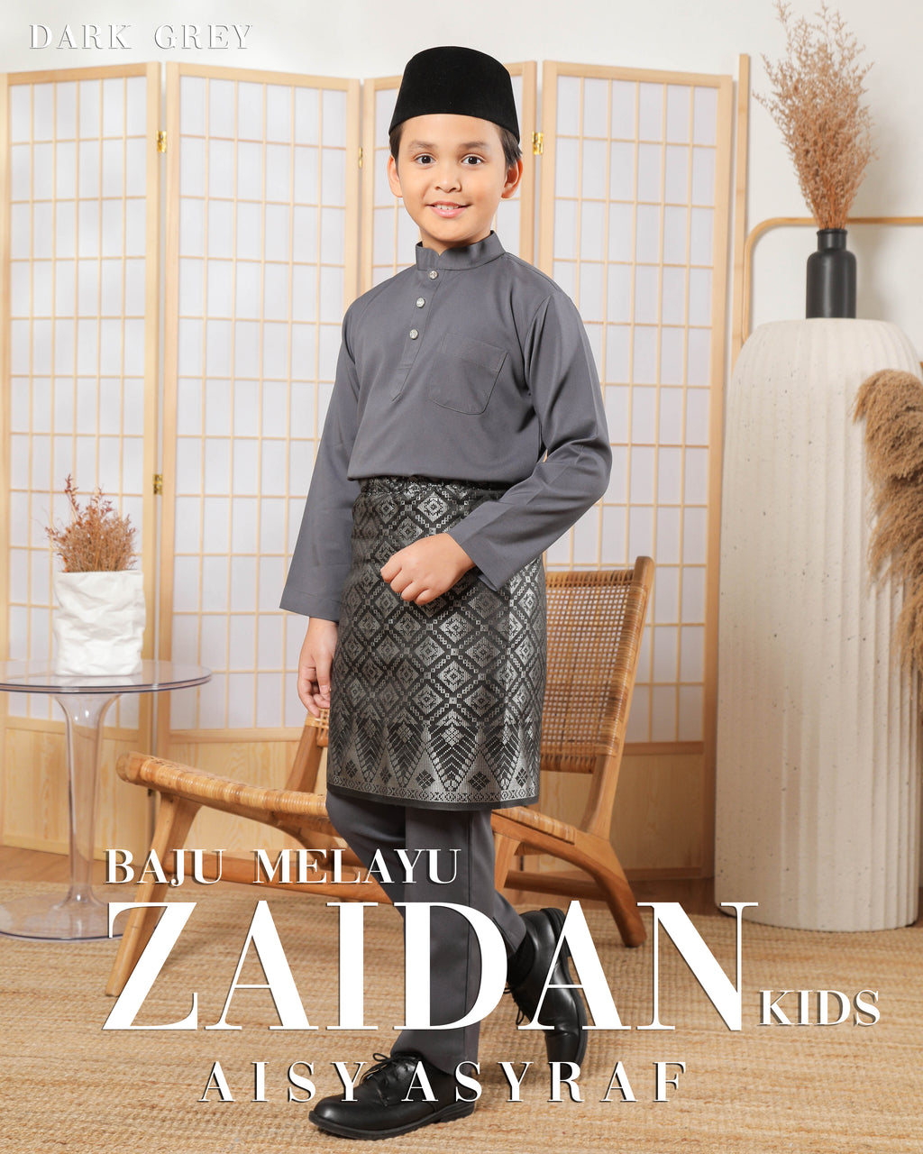 Baju Melayu Zaidan Kids - Dark Grey