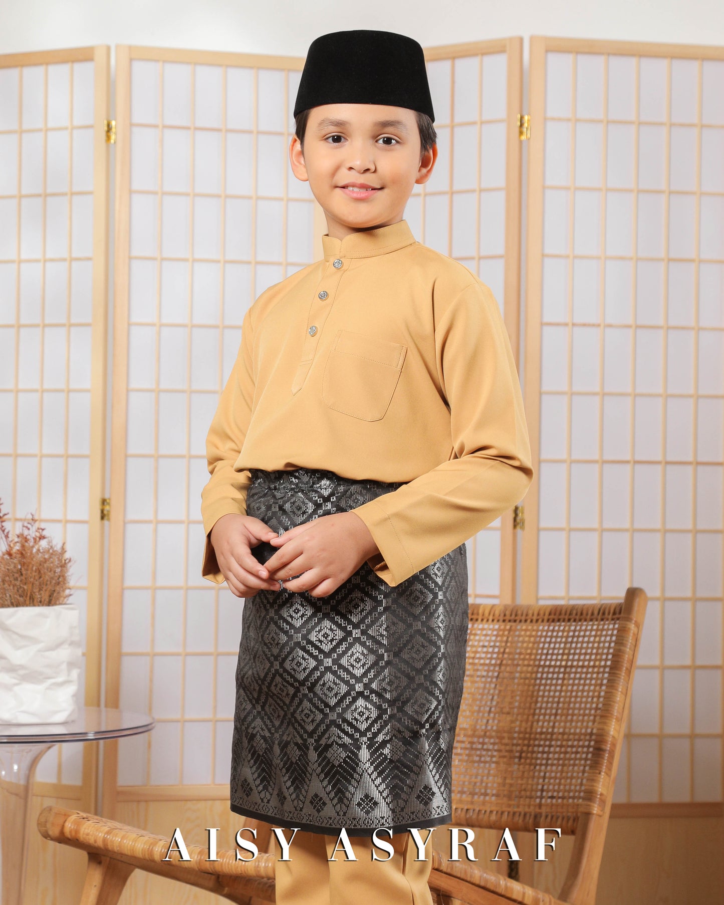 Baju Melayu Zaidan Kids - Honey Mustard