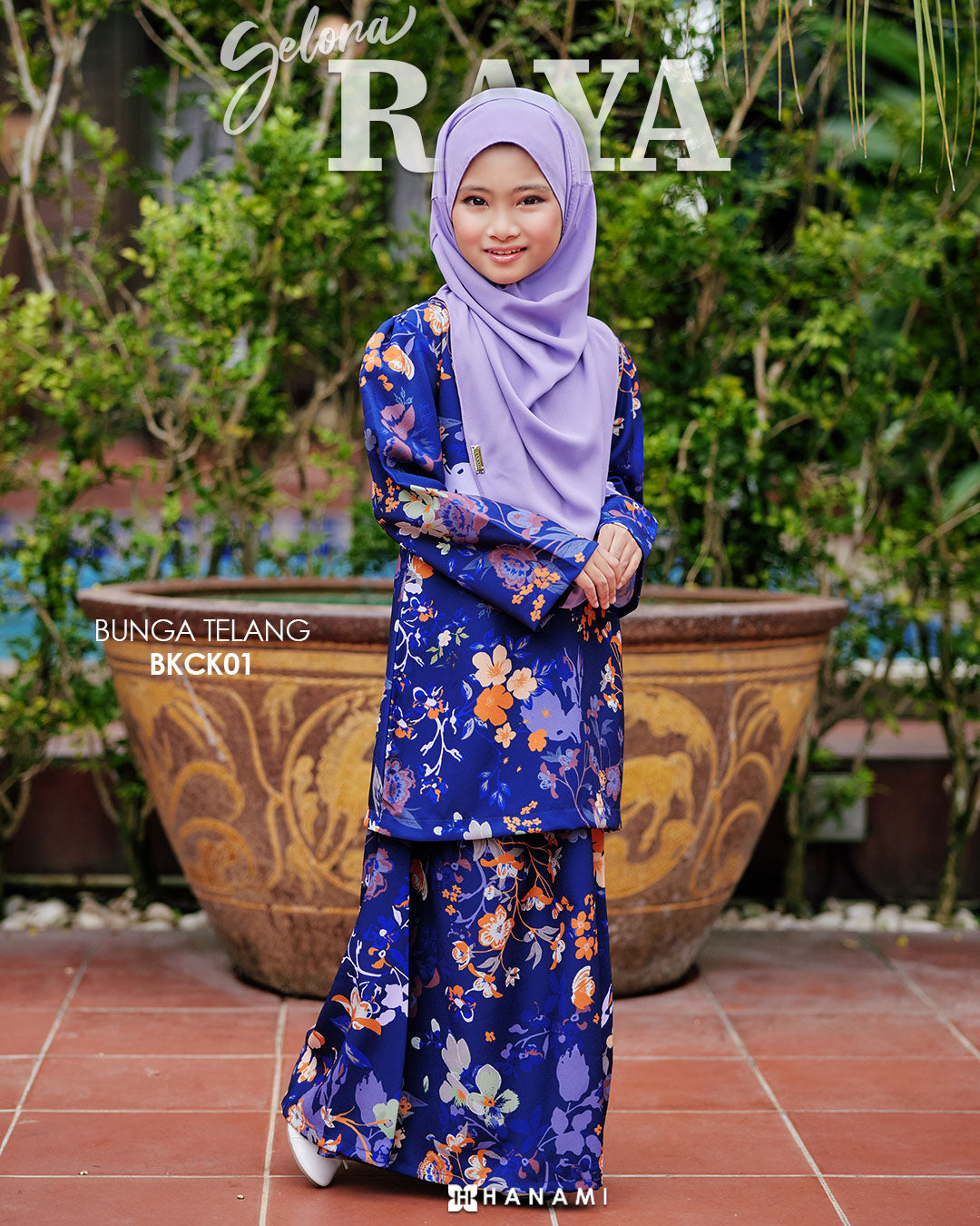 Baju Kurung Corak Gelora Raya Kids- Navy Blue Telang