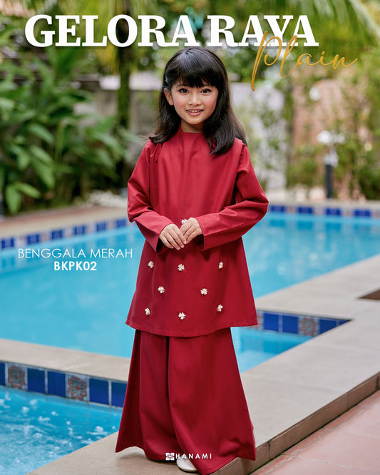 Baju Kurung Plain Gelora Raya Kids - Benggala Merah (Maroon)