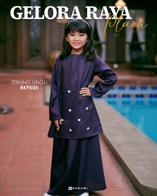 Baju Kurung Plain Gelora Raya Kids - Terung Ungu (Mangosteen)